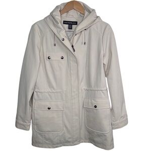 Kristen Blake Beige Full Zip Snap Hooded Jacket Women Size L BLEMISH